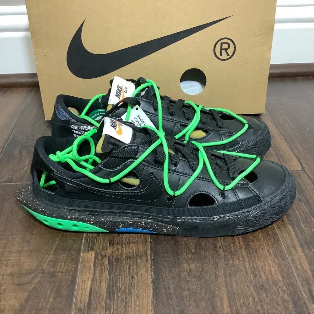 Nike Off-White Blazer Low Black Electro Green Size 7.5 DH7863-001 Mens Sneakers